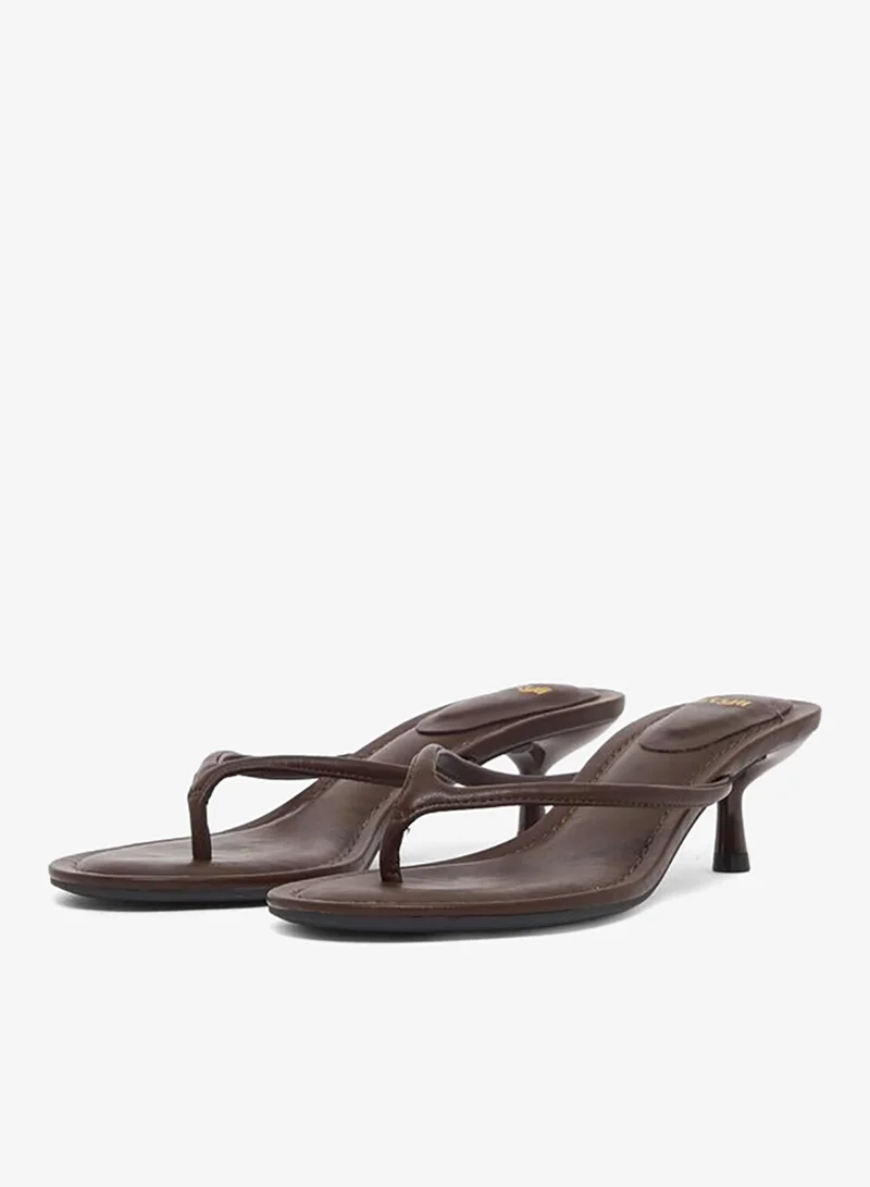 Brown Kitten Heel Thong Sandals