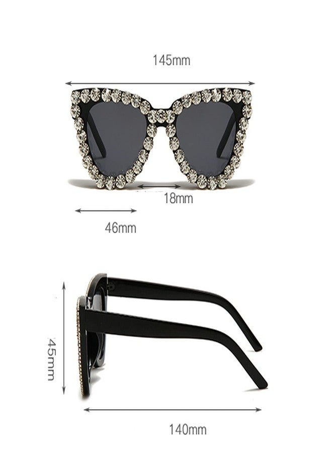 willochra cute Colorful Diamond Women Party Rhinestone Cat Eyes Gradient Sun glasses Shades for women, Green, Medium - Image 4