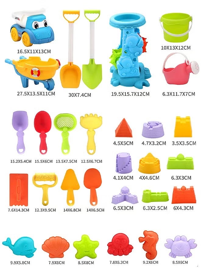 MLADEN 30 Piece Beach Toys, Sand Castle Building Beach Toys For Outdoor Play,Including Watering Can, Rake, Shovel Sand Molds,Travel Sand Toys, Sandbox Toys for Toddlers Kids Age 3-10 - Image 2
