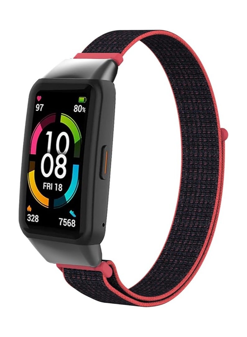 سوار من النايلون لسوار Honor Band 6/Huawei Band 6 Pro/Huawei Band 6، حزام ساعة من النايلون، سوار رياضي، حزام ساعة بديل ناعم، حزام معصم قابل للتعديل للنساء والرجال (وردي لامع) - Image 1