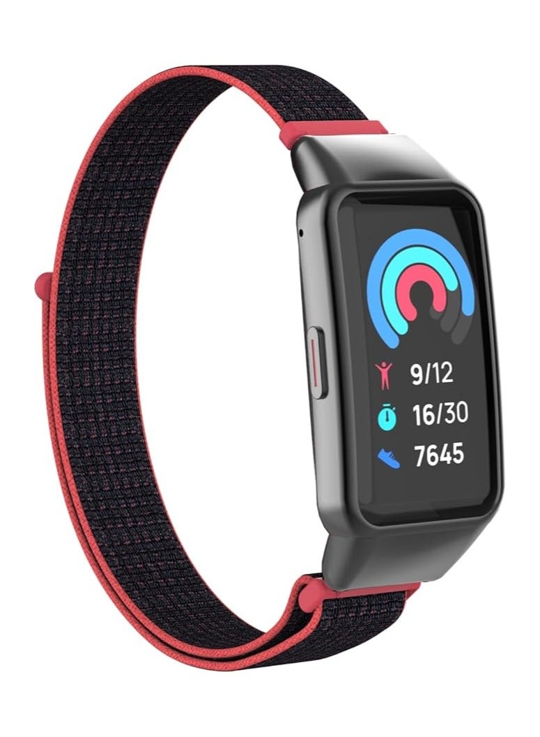 سوار من النايلون لسوار Honor Band 6/Huawei Band 6 Pro/Huawei Band 6، حزام ساعة من النايلون، سوار رياضي، حزام ساعة بديل ناعم، حزام معصم قابل للتعديل للنساء والرجال (وردي لامع) - Image 2