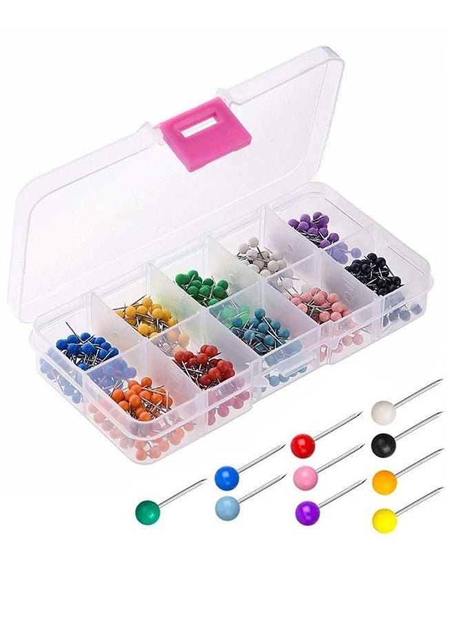Generic - 500 Pcs Map Push Pins Map Tacks, 10 Colors Plastic Round Head Tacks with Steel Points, Decorative Cork Board Hooks (Colorful) - Image 1