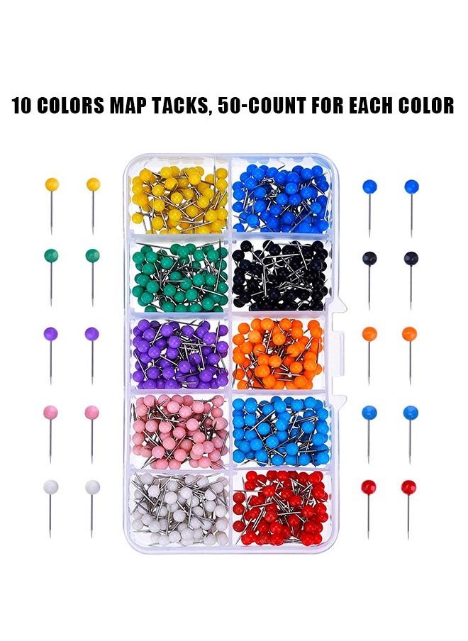 Generic - 500 Pcs Map Push Pins Map Tacks, 10 Colors Plastic Round Head Tacks with Steel Points, Decorative Cork Board Hooks (Colorful) - Image 1