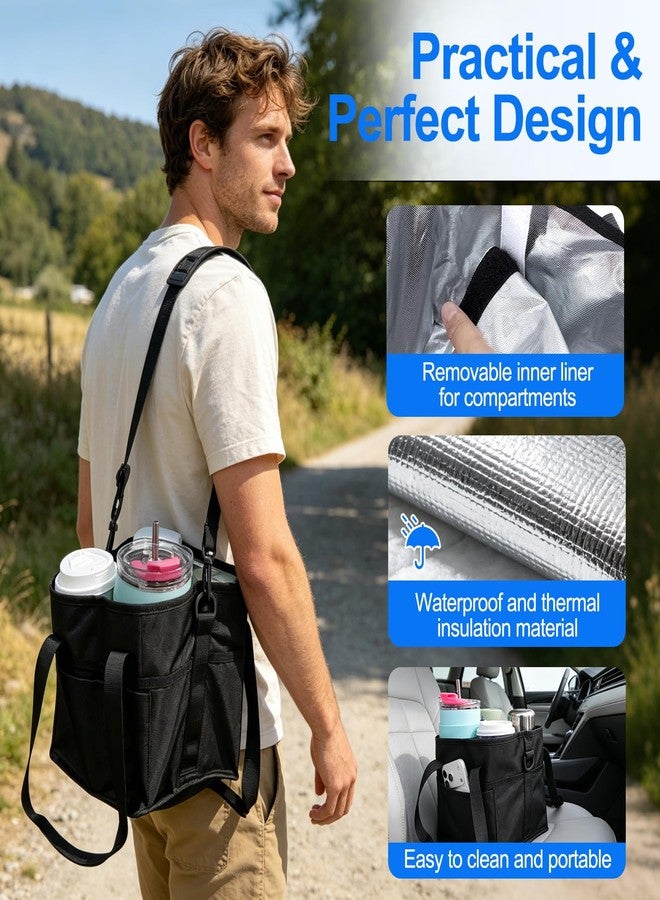 Qiannhee Family Size 4 Compartment Drink Bag - Insulated Reusable Drink Carrier with Adjustable Dividers & Shoulder Strap - Sturdy Portable Cup Holder for Delivery, Picnics, Travel & Outdoor Events - Image 4