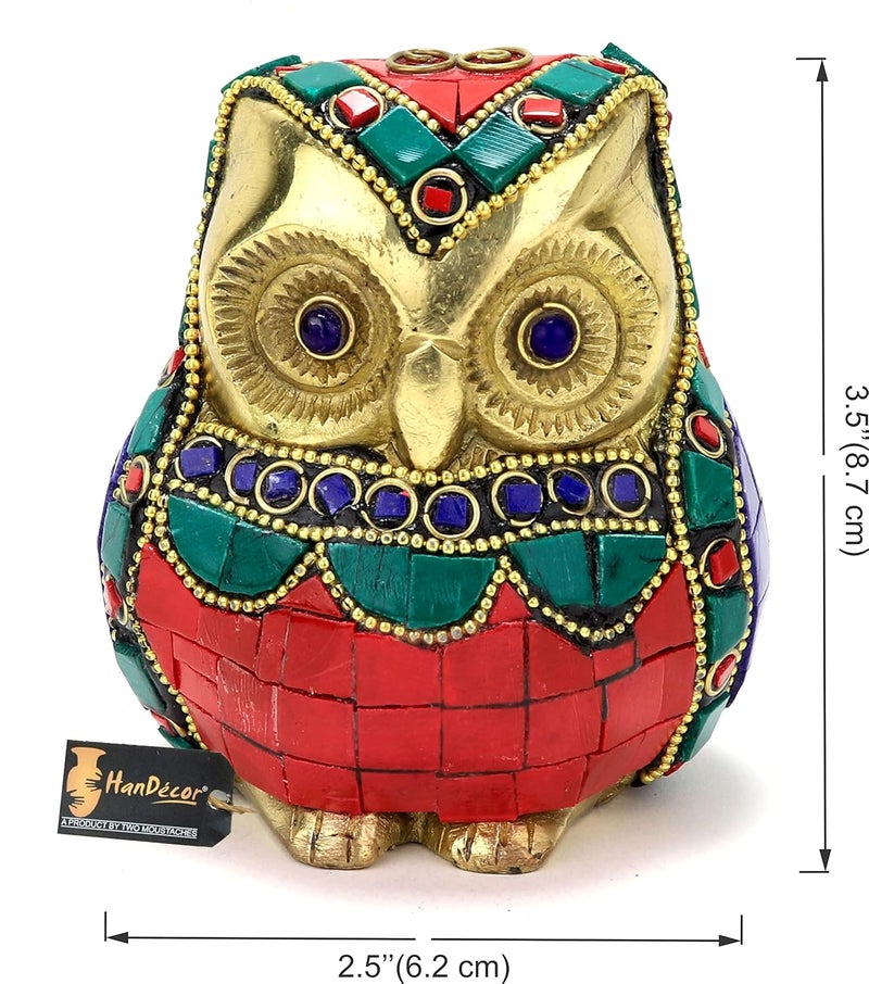 Two Moustaches Gemstone Work Vintage Brass Owl Decor Showpiece Owl Showpieces for Home Decor Owl Statue for Good Luck Owl Figurines for Home Decor Standard Pack of 1 - Image 5