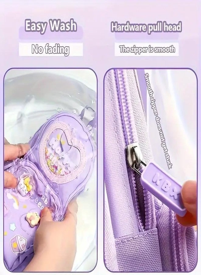 Heattack Premium Pencil Case with 3 Compartment Cute Pen Pencil Pouch Canvas Zipper Pencil Box Happy Time Purple Large Capacity Multifunctional Stationary Pouch Organizer for Girls School Kids Gift - Image 3