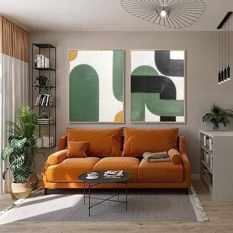 بيتك كنبة ثلاثة مقاعد خشب سويدي و مخمل - برتقالي - Image 1