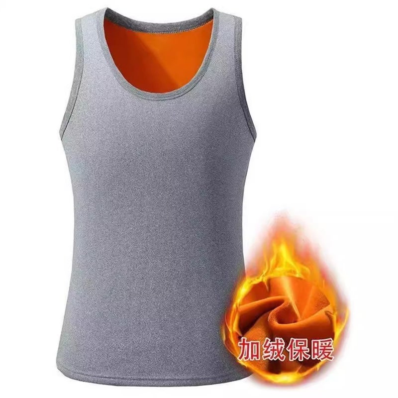 تي شيرت بدون أكمام بياقة دائرية من المخمل الذهبي للرجال والنساء بلون موحد مع بطانة دافئة من الفليس، سترة ضيقة عصرية - Image 4