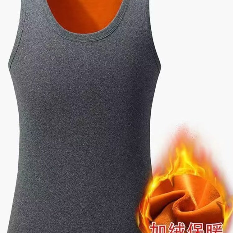 تي شيرت بدون أكمام بياقة دائرية من المخمل الذهبي للرجال والنساء بلون موحد مع بطانة دافئة من الفليس، سترة ضيقة عصرية - Image 3