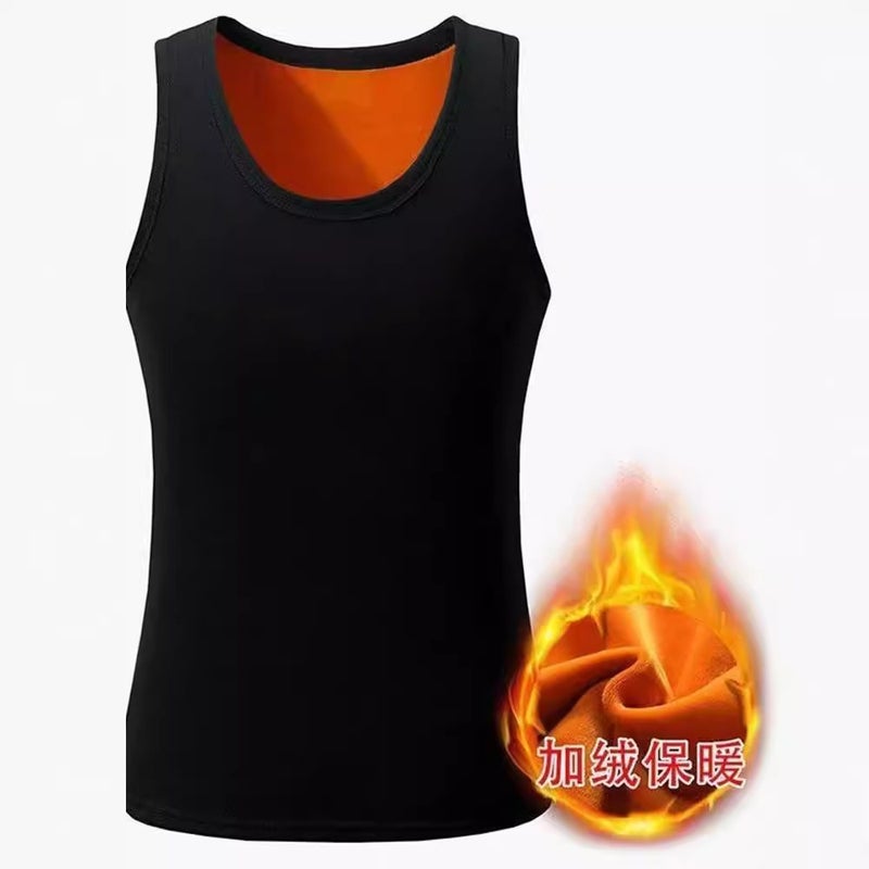 تي شيرت بدون أكمام بياقة دائرية من المخمل الذهبي للرجال والنساء بلون موحد مع بطانة دافئة من الفليس، سترة ضيقة عصرية - Image 2