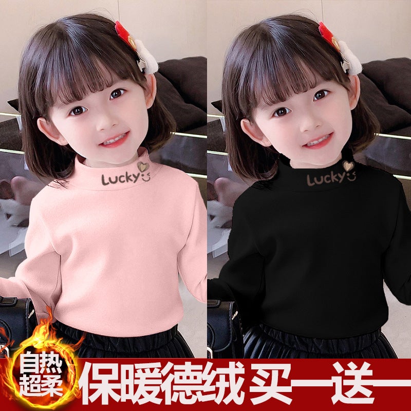 Girls' Semi-High Collar Long-Sleeved T-Shirt Top Base Shirt Semi-High Collar Children'S Autumn Clothes Warm T-Shirt - Image 4