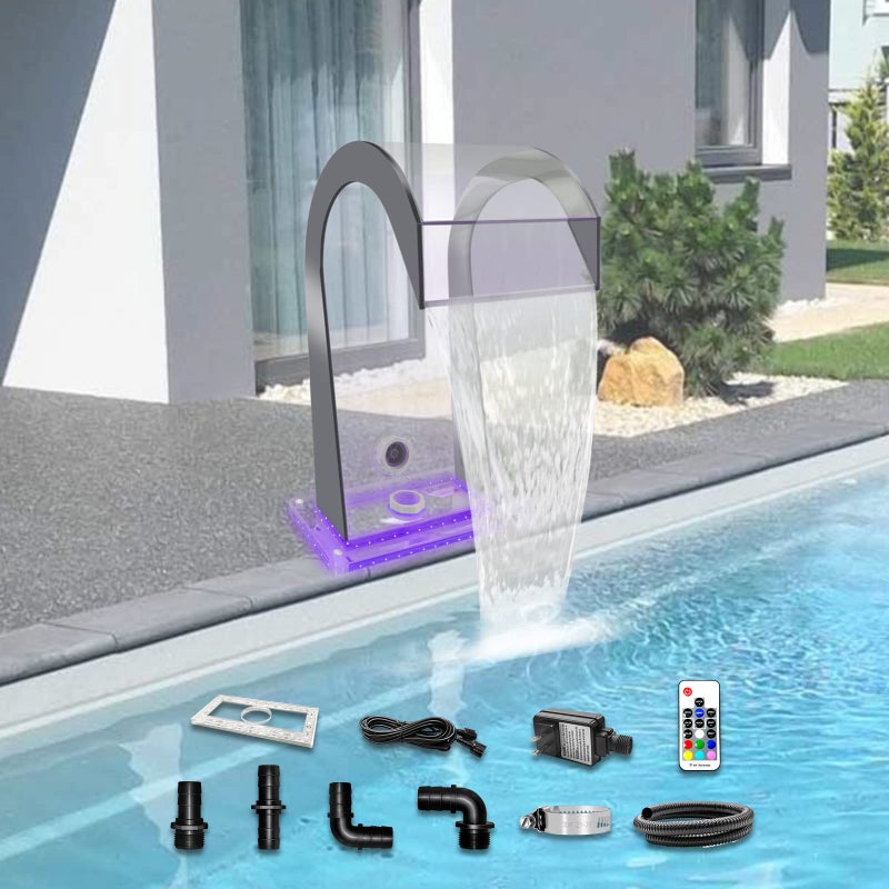 نافورة بركة LONGRUN بشكل S مع ضوء LED متغير الألوان
