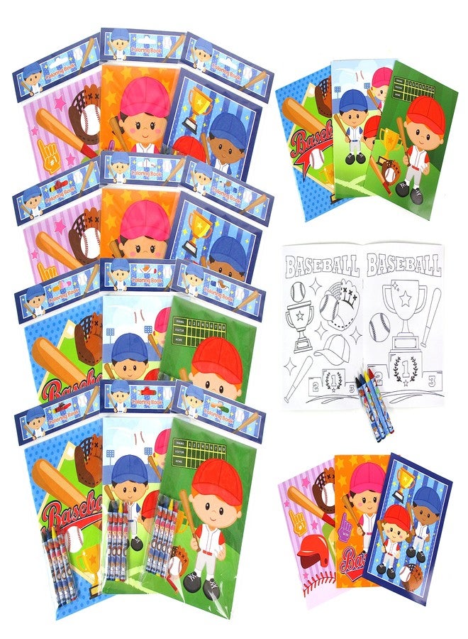 TINYMILLS Baseball Coloring Book Set with 12 Coloring Books and 48 Crayons Baseball Birthday Party Supplies Favor Bag Filler Team Party - Image 1