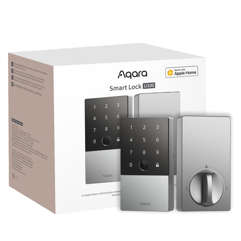 Aqara Smart Lock U100 Fingerprint Keyless Entry Door Lock with Apple Home Key Touchscreen Keypad Smart Electronic Deadbolt IP65 Weatherproof Supports Apple HomeKit Alexa Google IFTTT Silver