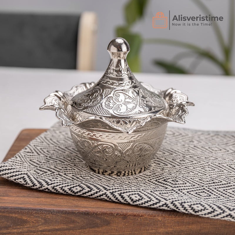 Alisveristime Traditional Turkish Delight and Sugar Bowl with Authentic Motifs Available in Five Colors Gultas Big Bowl Silver - Image 3
