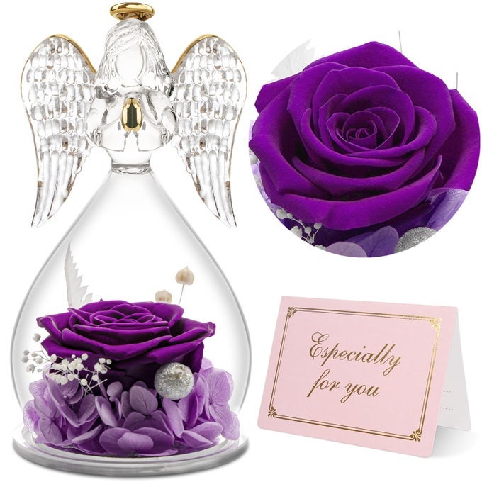 PRESERVED REAL ROSE IN GLASS ANGEL FIGURINE GIFTS FOR WOMEN ETERNAL ROSE GIFTS FOR HERBIRTHDAY GIFTS FOR MUM GRANDMA WIFEPRESERVED ROSE ANGEL GIFT FOR WOMEN ON CHRISTMAS ANNIVERSARY