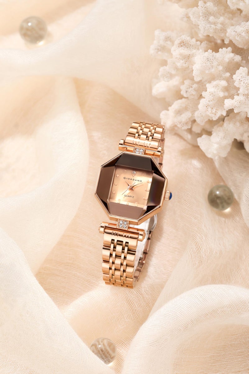 Giordano Dress Watch for Women – Rose Gold Finish, Diamond Accented Octagonal Dial & Stainless Steel Strap - Image 4