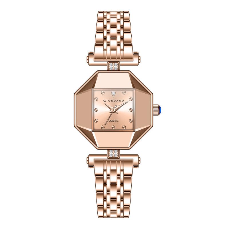 Giordano Dress Watch for Women – Rose Gold Finish, Diamond Accented Octagonal Dial & Stainless Steel Strap - Image 1