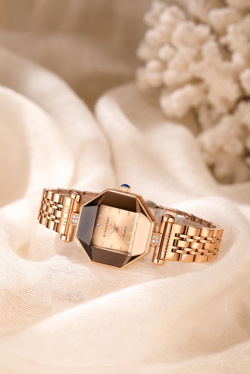 Giordano Dress Watch for Women – Rose Gold Finish, Diamond Accented Octagonal Dial & Stainless Steel Strap - Image 3