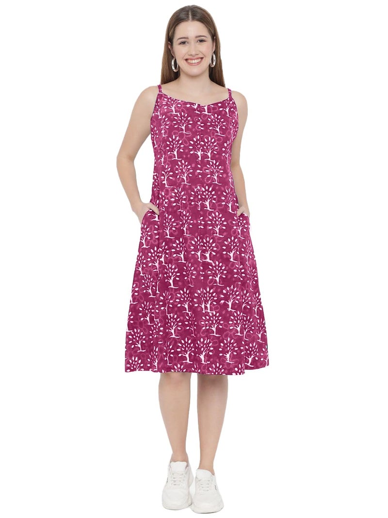 Indietoga Women's Printed Sustainable Pure Cotton Midi Dress (10001556_Pink Handblock_M) - Image 1
