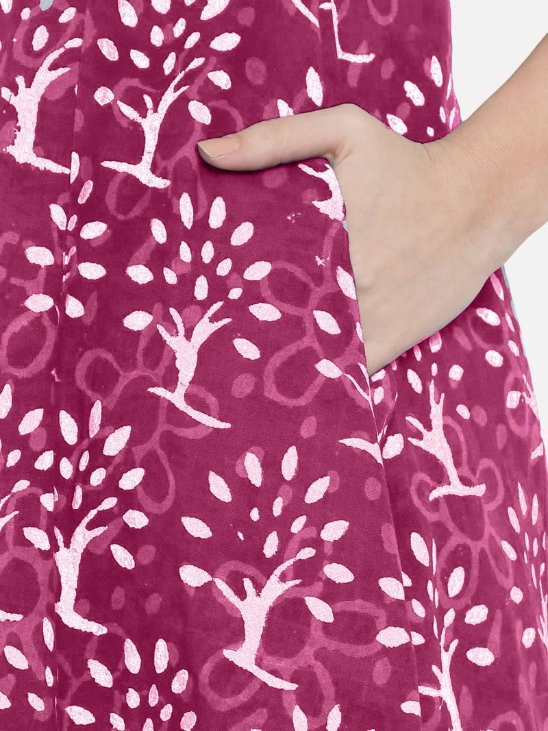 Indietoga Women's Printed Sustainable Pure Cotton Midi Dress (10001556_Pink Handblock_M) - Image 5