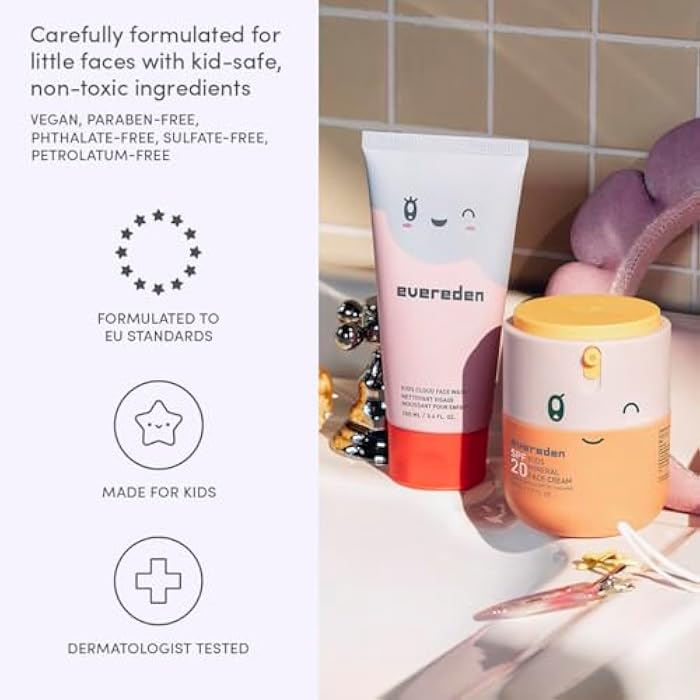 Evereden رباط رأس سبا للأطفال من هابي مورنينغ ديو للفتيات: مجموعة العناية بالبشرة النظيفة والنباتية | غسول وجه سحابي + كريم وجه معدني SPF 20 | غير سام | سهل الاستخدام للعناية بالبشرة - Image 5