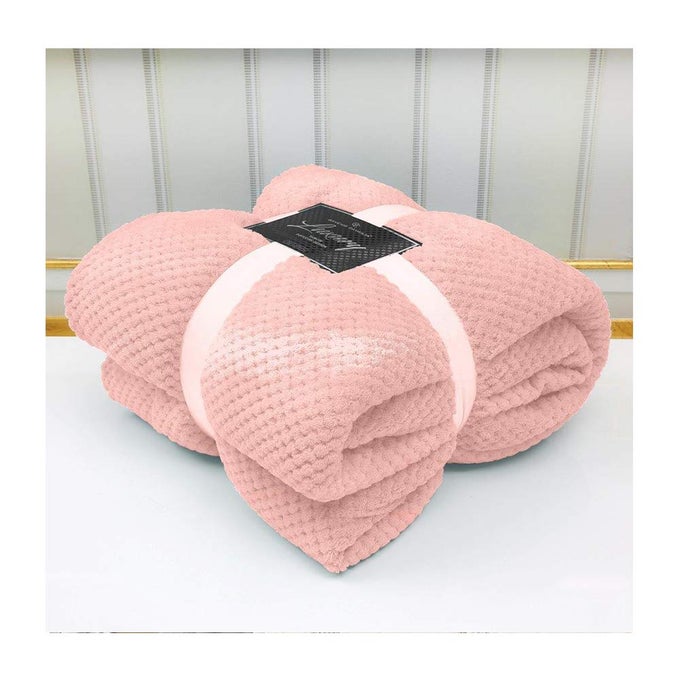 POPCORN THROWS BLANKET FOR KING SIZE BED SOFA COVER SOFT WARM LARGE 200 X 240 CM BLUSH PINK