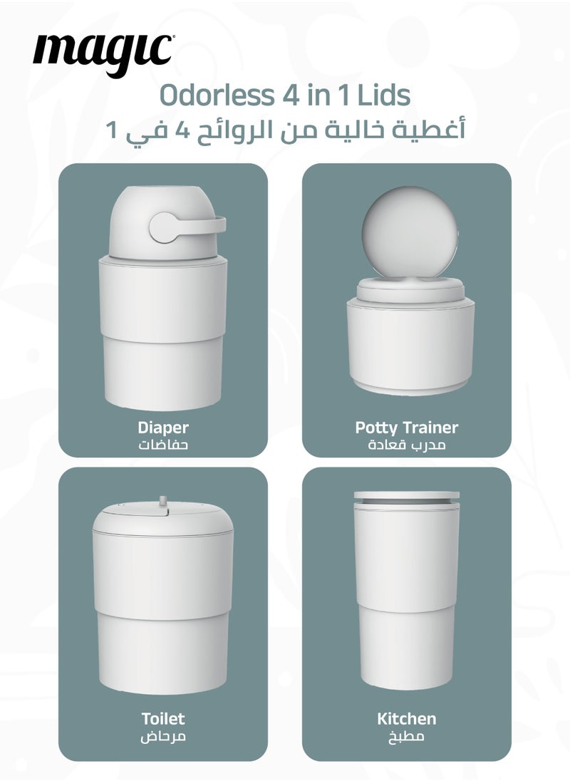 Magic HEKA M Diaper Pail | Odorless & Telescopic | 35 Diaper Capacity | 33 CM to 47 CM Adjustable Height | 2nd Life Concept: Converts to Potty Trainer, Kitchen Waste Bin, or Toilet Lid | Free Roll of 15 Bags  - Image 2