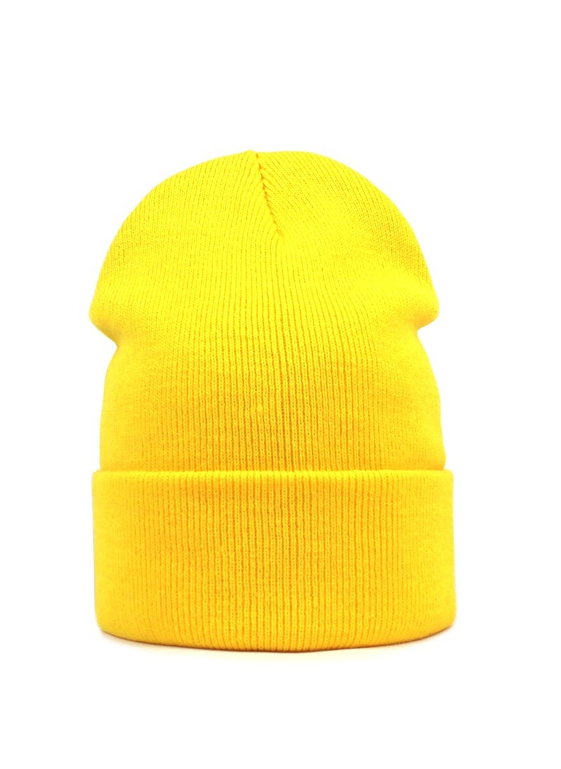 Generic Knitted Hat logo Womens Winter Warm Cold-proof Wool Hat Mens Classic Pullover Hat EmbroideredFluorescent yellow Fluorescent yellow 