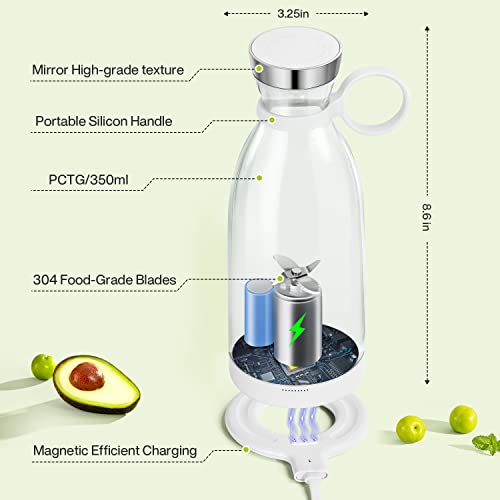 MIAOKE Portable Blender,Fashion Portable Blender for Shakes and Smoothies 11.8 Oz,Magnetic USB Fast Charging Mini Mixer Bottle,Take It for Traveling, Outdoor, Gym, Office, Cars, Gift -WH - Image 5