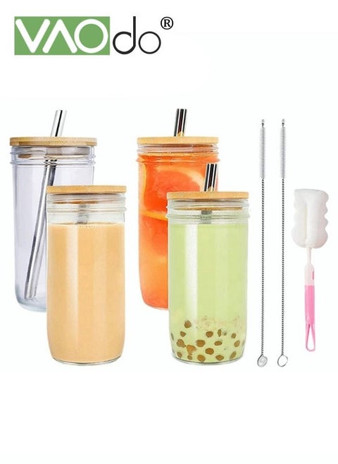 4PCS Glass Cups Set 750ML Large Capacity Free Cleaning Accessories Reusable Drinking Glasses Suitable for Teacups Sodas Iced Coffee Smoothies Etc