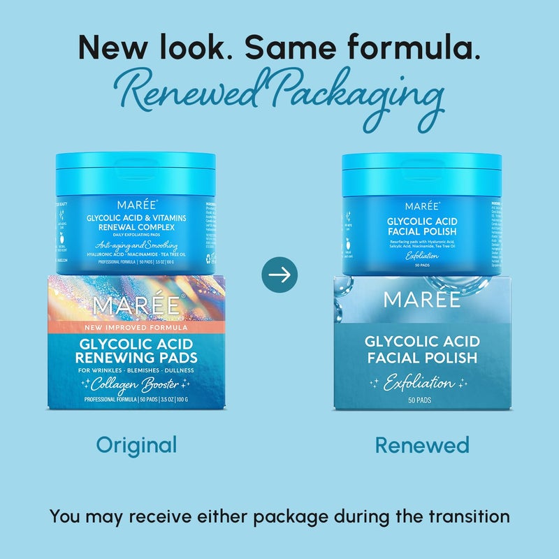 MAREE Glycolic Acid Polishes 2 PACK - Toner Polishes for Face Cleansing - Tea Tree Oil, Salicylic Acid & Vitamins E, B3, B5 - Facial Peel & Radiance Deep Cleaning Effect - Image 2