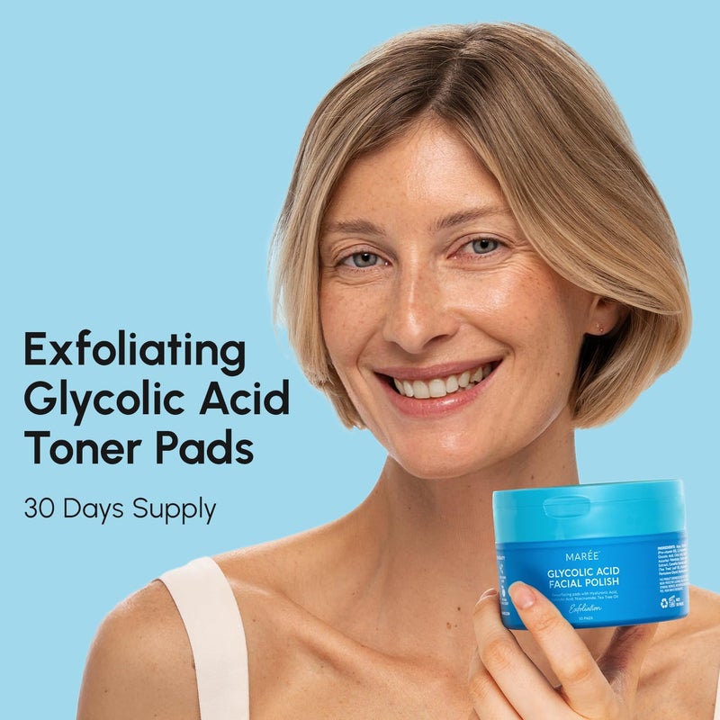 MAREE Glycolic Acid Polishes 2 PACK - Toner Polishes for Face Cleansing - Tea Tree Oil, Salicylic Acid & Vitamins E, B3, B5 - Facial Peel & Radiance Deep Cleaning Effect - Image 3