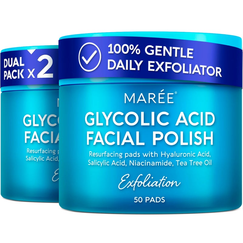 MAREE Glycolic Acid Polishes 2 PACK - Toner Polishes for Face Cleansing - Tea Tree Oil, Salicylic Acid & Vitamins E, B3, B5 - Facial Peel & Radiance Deep Cleaning Effect - Image 1