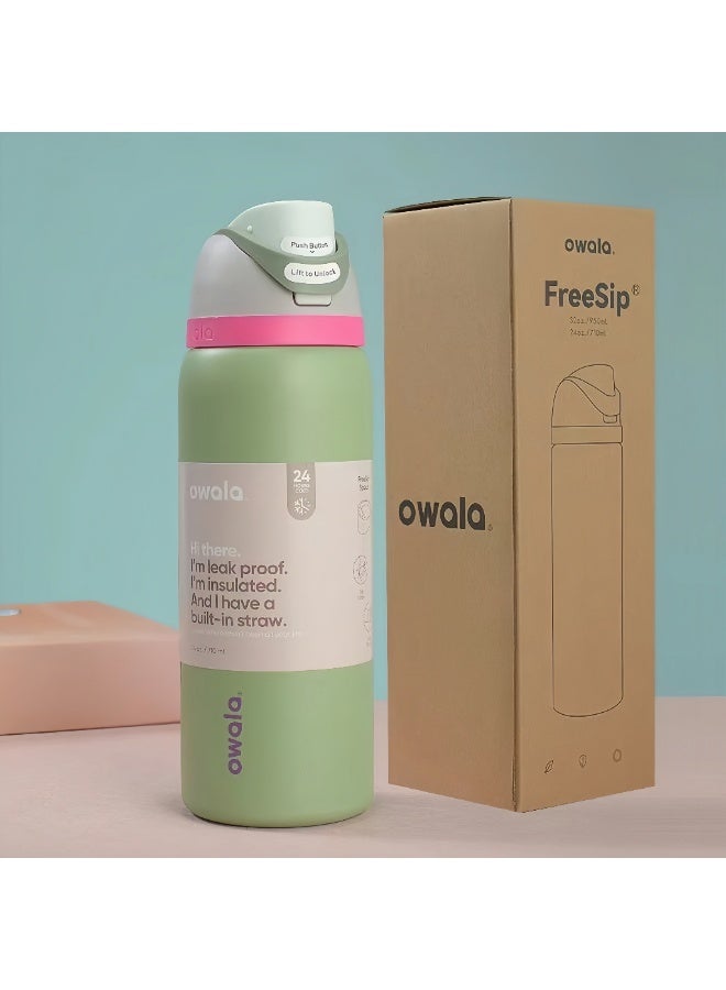 Owala 32 oz. FreeSip Stainless Steel Water Bottle-Neo Sage - Image 1