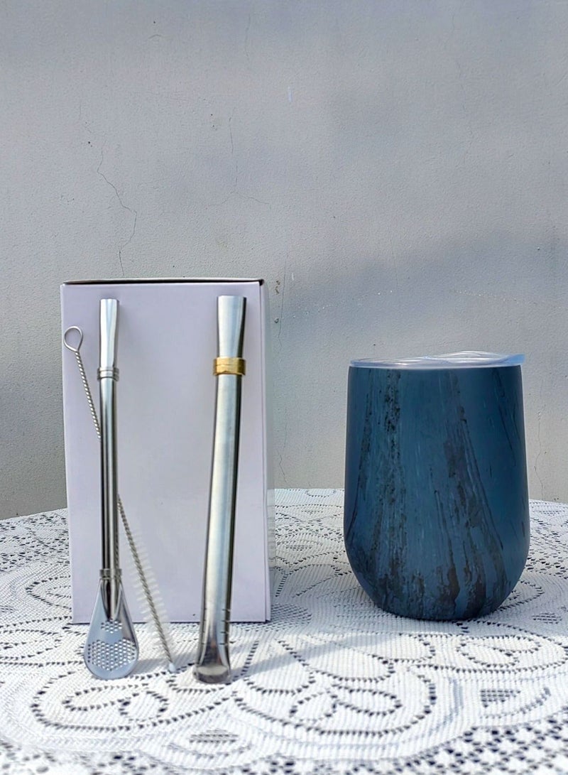 SYOSI Yerba Mate Tea Cup And Bombilla Straw Set 12oz double-wall Stainless Coffee Water Tea Cup Natural Mate Gourd Cup Kit For Yerba Mate Loose Leaf Drinking Easy to Clean - Image 1