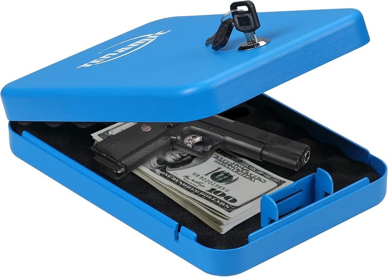 Tenamic Pistol Safe, Portable Travel Gun Safe, Solid Steel Handgun Lock Box for Home Hotel, Gun Safes for Car, Blue - Image 1