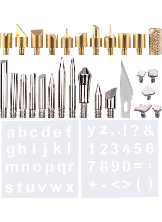 إسكدنيا مجموعة رؤوس لحرق الخشب مع ستنسل مكوّن من 30 قطعة ذهبي/ فضي/ أبيض - Image 1