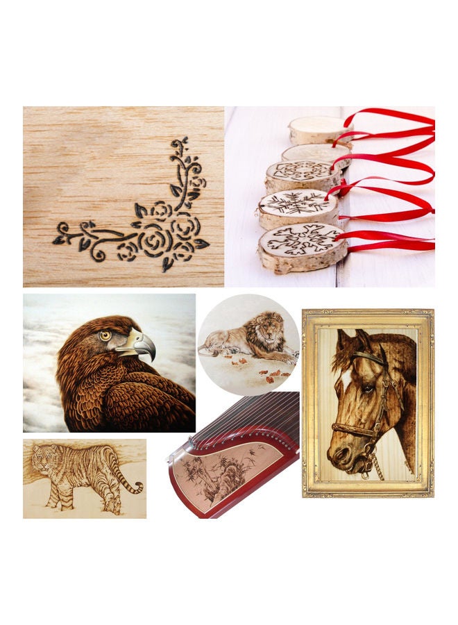 إسكدنيا مجموعة رؤوس لحرق الخشب مع ستنسل مكوّن من 30 قطعة ذهبي/ فضي/ أبيض - Image 3