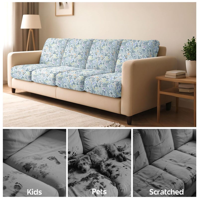 pickyNproud 8Pcs Patio Cushion Covers Stretch Outdoor Couch Cushions Slipcovers Replacement Washable Furniture Protector with Elastic Bottom Sofa Chair Seat Cover, Light Cyan - Image 5