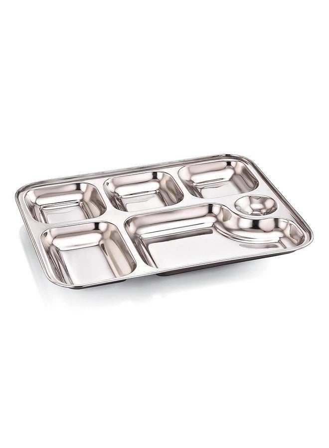 GALOOF Stainless Steel 6 in 1 Pav Bhaji Plate Set | 6 Compartment Section Mess Tray | 6 Section Rectangle Bhojan Thali for Lunch and Dinner (Pack of 6) - Image 2