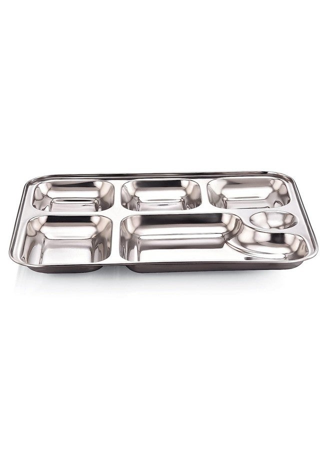 GALOOF Stainless Steel 6 in 1 Pav Bhaji Plate Set | 6 Compartment Section Mess Tray | 6 Section Rectangle Bhojan Thali for Lunch and Dinner (Pack of 6) - Image 4