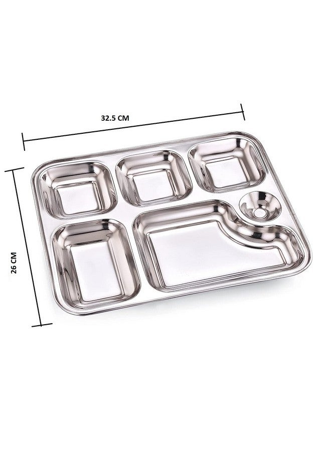 GALOOF Stainless Steel 6 in 1 Pav Bhaji Plate Set | 6 Compartment Section Mess Tray | 6 Section Rectangle Bhojan Thali for Lunch and Dinner (Pack of 6) - Image 5
