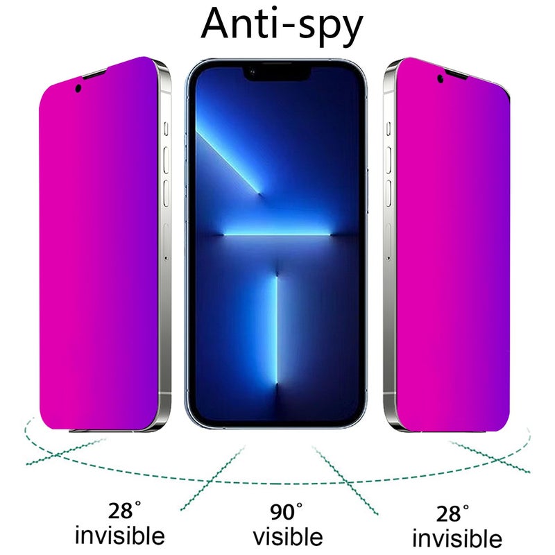 BWEDXEZ 2PCS Anti-Blue Privacy Tempered Glass Mirror Anti-Spy Screen Protector Anti-Peeping Film Compatible with iPhone 13 Pro Max - Image 2