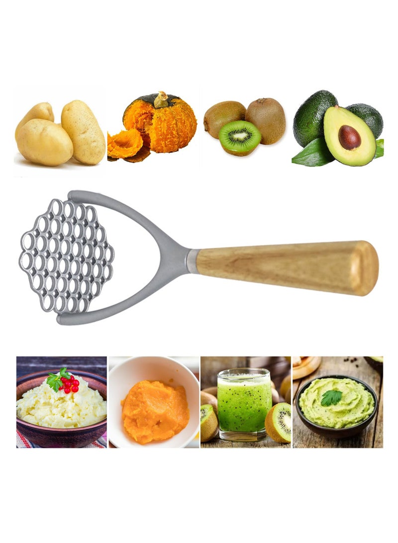 SYOSI Sturdy Masher, Potato Masher Aluminum Alloy with Non-slip Wood Handle, Manual Kitchen Tool/Food Masher, for Mashing Root Vegetables, Beans, Avocados, Fruits, Nuts, Fluffy Mashed Potato 9.25-Inch - Image 5