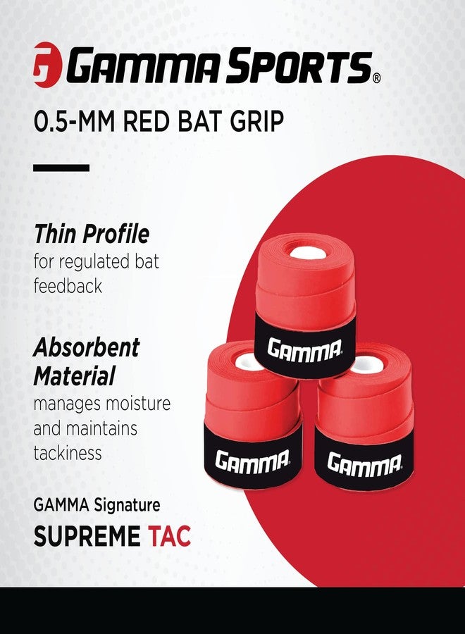Gamma Sports Supreme Tac Baseball Bat Grip Wrap (3 Pack) – Tacky, Absorbent, Non-Slip, Easy to Apply – Great for Any Size Handle, Aluminum or Wood Bat, Red - Image 2