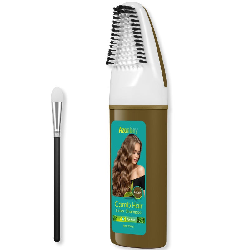 Azonbey Brown Hair Dye,Hair Dye Shampoo for Women,Hair Color for Gray Hair Coverage Permanent,Comb Dyeing Champu Para CanasHair Dye 4 in 1 With Comb Herbal Natural Plant Hair Color Shampoo(Brown) - Image 1