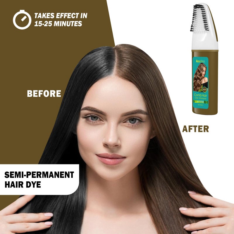 Azonbey Brown Hair Dye,Hair Dye Shampoo for Women,Hair Color for Gray Hair Coverage Permanent,Comb Dyeing Champu Para CanasHair Dye 4 in 1 With Comb Herbal Natural Plant Hair Color Shampoo(Brown) - Image 3