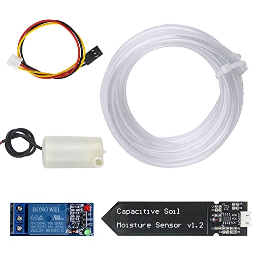 WayinTop Automatic Irrigation DIY Kit Self Watering System with Capacitive Soil Moisture Sensor 1 Channel 5V Relay Module and Water Pump + 1M Vinyl Tubing for Garden Plant Flower Herb Potted - Image 1