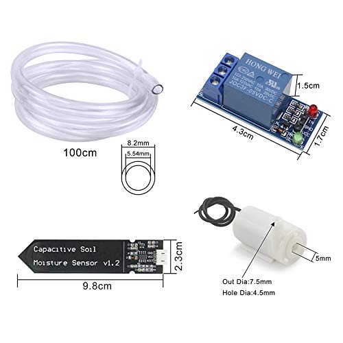 WayinTop Automatic Irrigation DIY Kit Self Watering System with Capacitive Soil Moisture Sensor 1 Channel 5V Relay Module and Water Pump + 1M Vinyl Tubing for Garden Plant Flower Herb Potted - Image 2